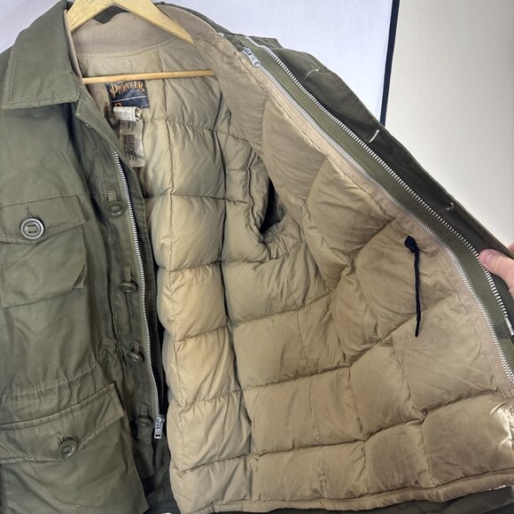 Vintage Military-Style Olive Green Down Jacket Pioneer Vancouver Canada XL Parka - Picture 6 of 10